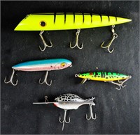 (4) FISHING LURES Heddon Flying Fludder Zara Spook