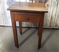 ANTIQUE SMALL WOOD TABLE w/ Extension & Drawer