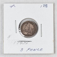 1896 UK THREE PENCE 3P COIN