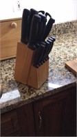 Butcher block knife holder and knives