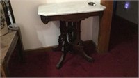 Victorian Marble Top Accent Table With Wheels