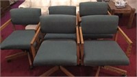 Group of 5 Wood cloth chairs on rollers