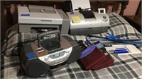 2 printers, radio, curtains and misc