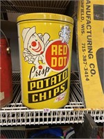 Crisp red dot crisp potato chips metal tin