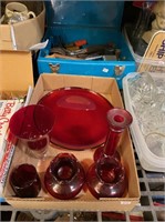 red glass and dishes