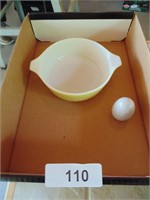 1pt. Yellow Pyrex Casserole & Marble Egg