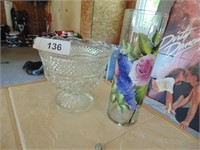 Painted Vase & Pedestal Bowl