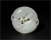 White Jade Toggle Carved with Catfish, 18th C#