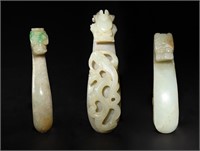 3 Chinese Jade/Jadeite Dragon Hooks, 18-19th C#