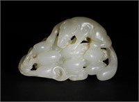 Chinese White Jade Toggle with Squirrel, 18th C#