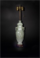 Chinese Carved Celadon Jade Vase Lamp, 18th C#