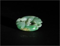 Chinese Jadeite Toggle w/ Double Badgers, 19th C#
