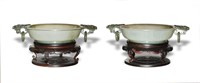 Pair of Mughal Style Jade Marriage Bowls, Qianlong