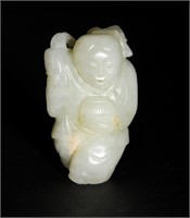 Chinese White Jade Carving of a Boy, 18-19th C#