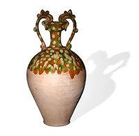 Chinese Sancai Vase w/ Double Dragon Handles, Tang