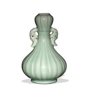 Chinese Celadon Garlic Head Vase, 18th C#