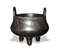 Chinese Black-Glazed Porcelain Censer, 19th C#