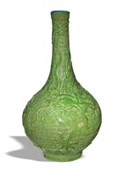 Chinese Green Vase w/ a Carved Dragon, 19th C#
