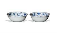 Pair of Chinese Blue & White Bowls, 18-19th C#