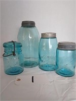 Ball, Blue Jars with zinc, aluminum, glass lids