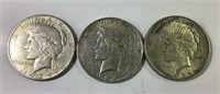 Lot of 3 Us Silver Peace Dollars