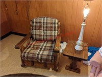 Wood Frame Chair, End Table, Lamp