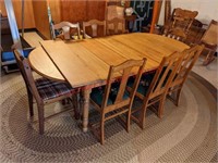 Wood Dining Table w/ 8 Chairs & Leaves