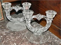1930s Fruit Garland Frosted Double Candlesticks