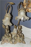 Pair of Antique Spelter Cherub Lamps