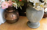 Heavy Marble Vase, Copper Spitoon