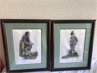 Pair Framed & Matted Colored Works of Art