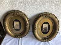 Antique Pair Oval Gold Framed Pictures
