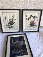 3 Pieces Asian Art (on silk, etc...)