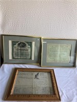 3 Framed Pieces (letters, documents, etc...)