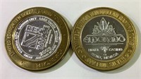 2 Reno $10 Silver & brass gaming tokens