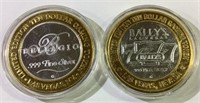 2 Las Vegas $10 Silver & Brass Casino tokens