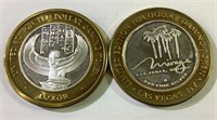 2 Las Vegas $10 Silver & Brass gaming tokens