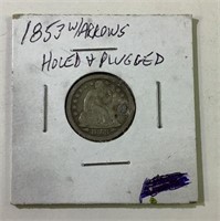 1853 Seated Dime holed & Plugged