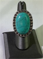 Large sterling silver and turquoise ring