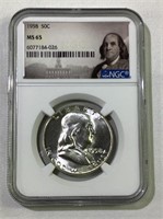 1958 Ben Franklin half dollar MS 65