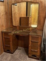 Vintage Vanity w/Mirror & Glass Tops