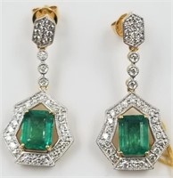 18K Gold Emerald & Diamond Earrings, the earrings