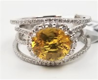 Platinum lady's custom made diamond & yellow sapph