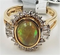 14K yellow gold Lady's custom made opal & diamond