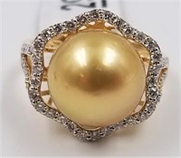 18K Gold South Sea Pearl & Diamond Ring, this ring