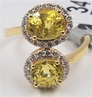 18K yellow gold yellow sapphire & diamond ring, ea