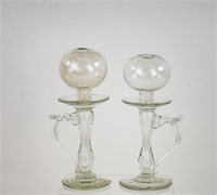 Pr. Free-Blown Diminutive Lace Maker's Lamps