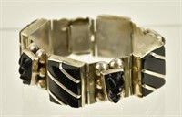 Mexican Sterling Silver & Carved Onyx Bracelet
