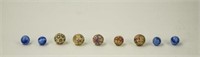 5 Unusual Antique Clay Marbles, 4 Glass