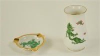 Meissen Green Dragon Porcelain Vase & Ashtray